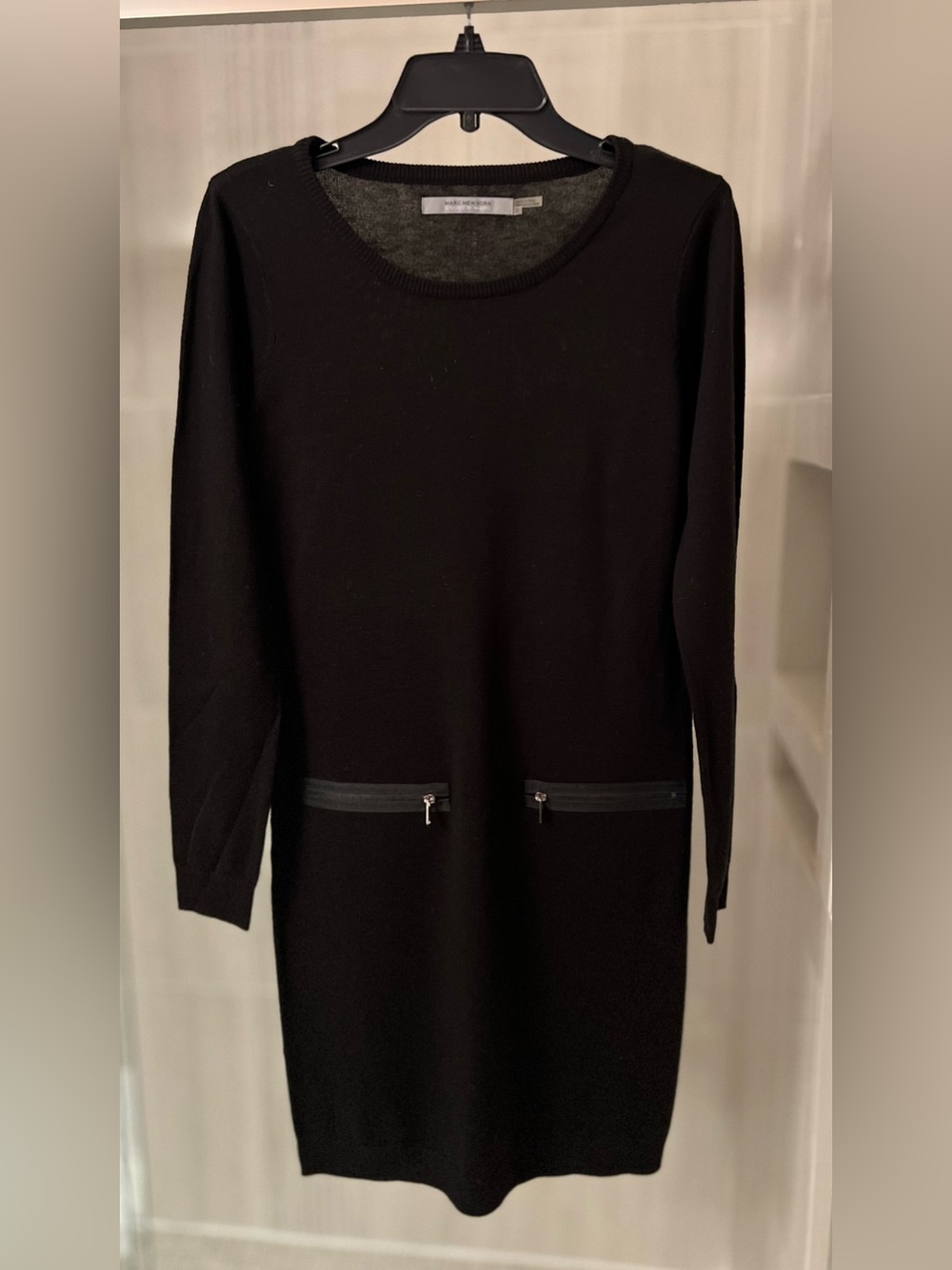 Marc New York Andrew Marc Black Knit Zipper Pocket Sweater Dress